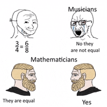 a cartoon of musicians and mathematicians with the words " they are equal "