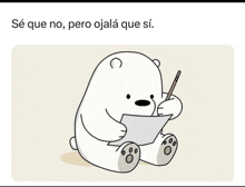 a cartoon of a polar bear holding a pencil and a piece of paper