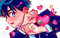 a cartoon drawing of a boy with a heart on his arm