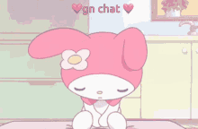 a pink and white cartoon character with the words gn chat in the corner