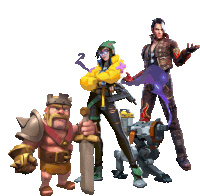 a group of video game characters are standing together