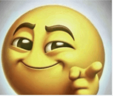 a close up of a smiley face with a finger pointing up