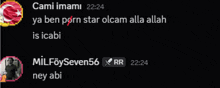 a screenshot of a conversation between cami imami and milfoyseven56