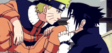 a cartoon of naruto and sasuke looking at each other with a tumblr watermark