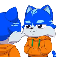 a cartoon drawing of a blue cat wearing a hoodie