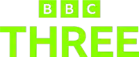 the logo for bbc three is green and white on a white background