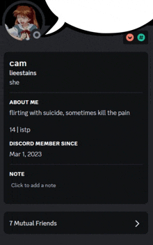 a screenshot of a person 's profile on a discord server