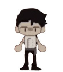 a cartoon of a man with black hair and a white shirt