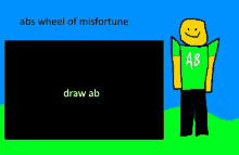 a cartoon character wearing a green shirt that says ab