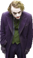 the joker is wearing a purple suit and green vest