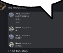 a screenshot of a text message between aaray and novaa