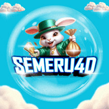 a cartoon bunny holding a bag of money with the words semeru4d below it