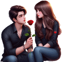 a man is giving a woman a red rose