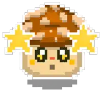 a pixel art illustration of a mushroom with a surprised look on its face