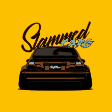 a yellow background with a car and the words slammed carg on it