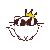 a white cat wearing sunglasses and a crown