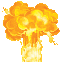 a cartoon illustration of a nuclear explosion with smoke coming out of it on a white background .