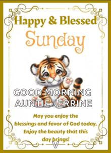 a happy and blessed sunday greeting card with a picture of a tiger