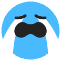 a blue smiley face with tears coming out of it 's eyes .