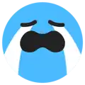 a blue smiley face with tears coming out of it 's eyes .