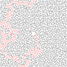 a maze with a red line in the middle