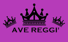 a purple background with three black crowns and the words ave rggi