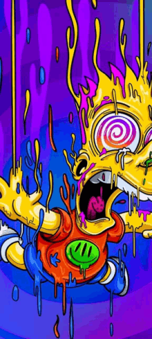 bart simpson is melting in a colorful cartoon with a spiral in his eyes .