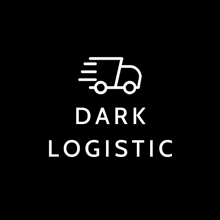 a white delivery truck icon on a black background with the words `` dark logistic '' .