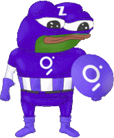 a purple frog with the letter z on his hat is holding a blue balloon