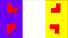 a blue and white background with red squares on it and a yellow background with red squares on it