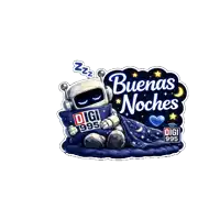 a sticker that says buenas noches with a robot sleeping