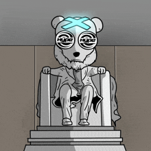 a cartoon of a bear sitting on a throne with hype glasses on