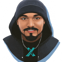 a cartoon drawing of a man with a beard wearing a hoodie and a beanie