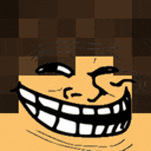 a cartoon drawing of a troll face with a large smile