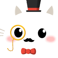 a cat with a top hat and mustache has a magnifying glass attached to its nose