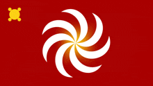 a red background with a white swirl and a yellow star