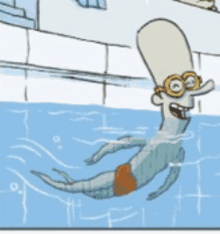 a cartoon of a man swimming in a pool wearing goggles