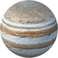 jupiter is a brown and blue planet with a white border