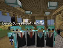 a group of minecraft characters are standing in a room with the name luke on the top