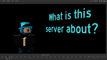 a computer screen shows a cartoon character and the words what is this server about