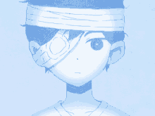 a drawing of a boy with a bandage around his head