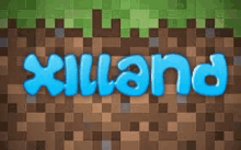 the word xland is written in blue letters on a pixelated background .