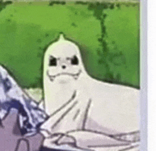 a cartoon drawing of a ghost with a funny face .