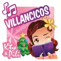 an illustration of a girl reading a book with the words villancicos on top