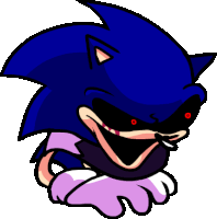 a cartoon of a sonic the hedgehog with red eyes and a purple shirt .