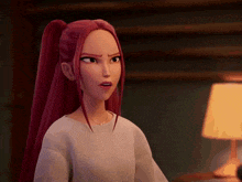 a cartoon girl with red hair and a white shirt looks angry