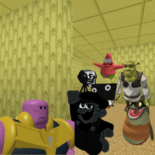 a group of cartoon characters including shrek patrick star and thanos