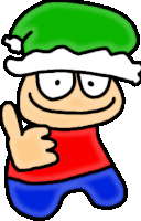 a cartoon character is wearing a green hat and giving a thumbs up .