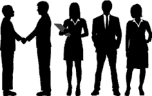 a group of people standing next to each other in silhouette .