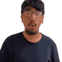 a man wearing glasses and a beard is making a surprised face